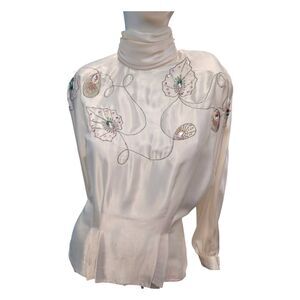 NilAni Cream Beaded Vintage Silky Top Size 6 Vintage 80's